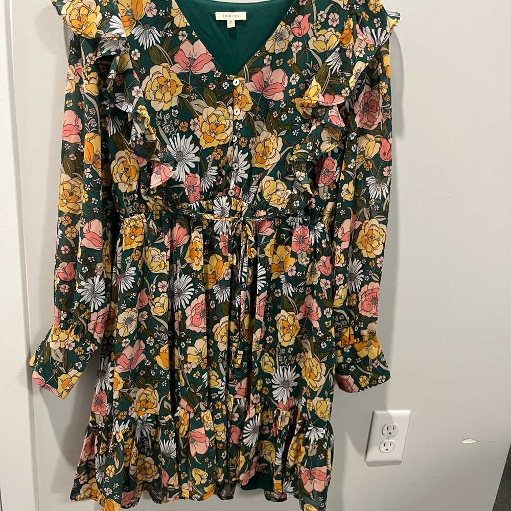 Floral Womens Dress in Green, Pink, and Yellow